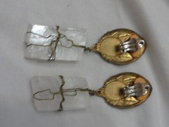 Vintage Clip On EARRINGS Clear Rock Crystal Stone Drop / Dangle GOLD TONE