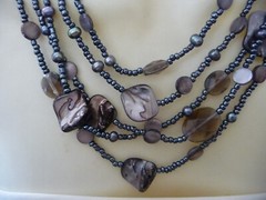 LIA SOPHIA 5 STRANDS GRAY SEED BEADS w CRYSTALS & ABALONE NECKLACE #23/18A
