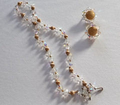 Vintage gold tone clear AB faceted crystal necklace and clip on earrings set