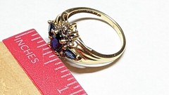 10K YELLOW GOLD SAPPHIRES DIAMONDS RING SIZE 7 SIGNED 10K ADL 3.1+ GRAMS