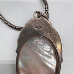 MERAV 925 Sterling Silver Vintage Real MOP Feather Flower Oxidized Pendant