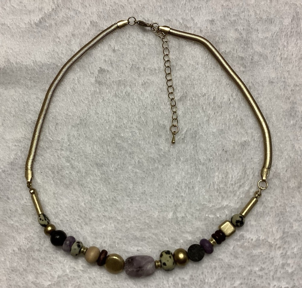 Vintage Gold Tone Purple Lilac Stone Choker 16”