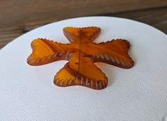 Vintage Maltese Bakelite Cross Brooch 2.5 Inches, Transparent Amber Color