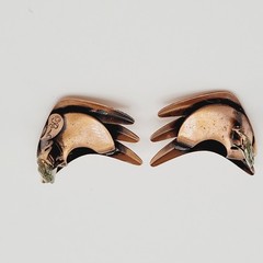 Rame Modernist Artisan Copper Fishbone Clip On Earrings Worn Distressed