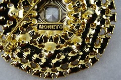 Large Vintage Monet Brooch, Ruby-red & Clear Rhinestones, 2.25” Diameter