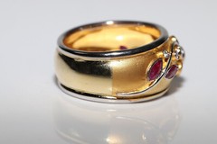 Vintage Style Flower Leafy Vine Band 2 Ct Lab Created Ruby 14k Yellow Gold Over