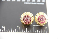 Nolan Miller Gold Tone Pink Crystals Clip Earrings Adjustable Tension, High End