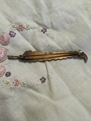 Vintage Blue Enamel Feather Brooch Pin Gold Tone Long Quill Nature Jewelry