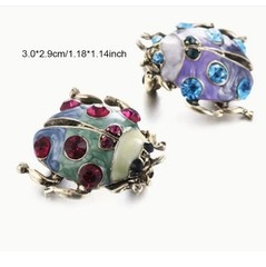 Lavender Violet Enamel Beetle Blue Crystals Gold Tone