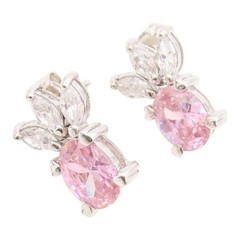 925 Sterling Silver Vintage Earrings Elegant Pink & White Topaz Stud EG14341