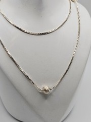 Sterling Silver Vintage Matte 7mm Beaded Station Chain Necklace 32″
