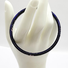 Cloisonné Asian Inspired Dark Cobalt Blue Floral Hand Painted Bangle Bracelet