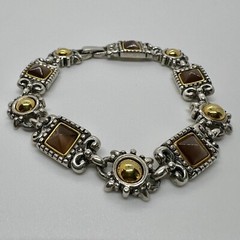 Vintage Premier Designs Two Tone Silver Gold Brown Moonstone Link Bracelet