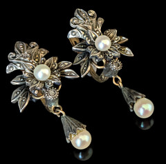 Victorian Portuguese 18K-19k Gold Silver Aljofar Natural Pearl Diamond Earrings