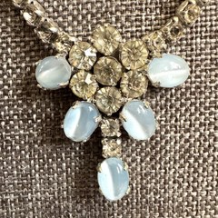 Vintage Lind Gal LG Blue Moonstone Rhinestone Parure Necklace Earring Set MCM