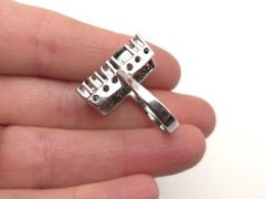 Vintage Sterling Silver UNCAS Art Deco Green Rhinestone Rectangle Cocktail Ring