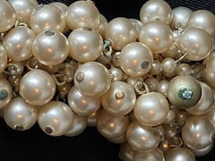 Vintage Faux Pearl Cha Cha Brooch Earring Set French Trombone Clasp Clip On READ
