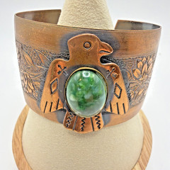 Southwestern Copper Cuff Bracelet Thunderbird Cabochon Agate Stone