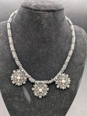 Vintage Boho Ethnic Revival Bib Necklace Silver Tone Cabochon Tribal State 15.5″