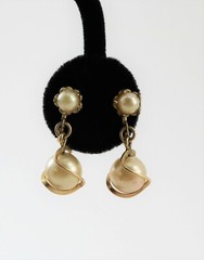 Vtg H.G. Henry Griffith 12K Gold Filled Drop Dangle Caged Pearl Earrings