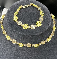 Summer Yellow Daisy Cabochon & Rhinestone MCM STYLE NECKLACE Bracelet set Choker
