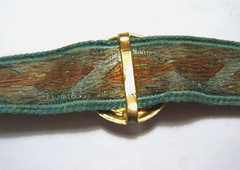 15.5″ Vintage Art Deco Choker Silk Ribbon Necklace Czech Art Glass/ Gold Frame