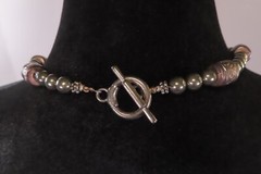 Vintage Silver and Copper Tone Metal Bead Necklace 18″