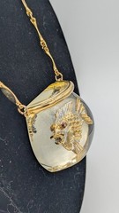 Vintage CASTLECLIFF Lucite Fish Bowl Pendant Necklace Clear Resin Fishbowl