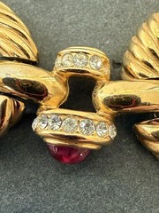 Vintage Givenchy Necklace Oval Link Rhinestone & Color Cabochon Gold Tone READ