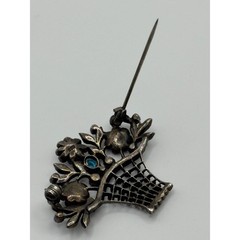 Vintage 935 Sterling Silver Paste Giardinetto Flower Basket Brooch Pin