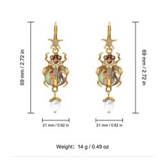 Vintage Beetle Scarab Bug Dangle Earrings for Women, Imitation Pearl Insect D…