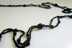 Antique Victorian French Jet Glass Mourning Beads Necklace 41′ Long
