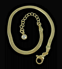 VTG Yellow Gold Plated 2mm Flat Herringbone Bracelet/Anklet Crystel charm Unisex