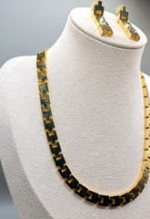 Vtg 80s Chunky Chain H Link Gold Tone Statement Necklace Pierced Earrings Set