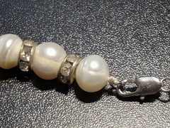 Genuine Freshwater Pearl Necklace Rhinestone Rondelle Spacers Choker 17″