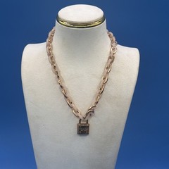 Michael Kors Rose Gold-Tone Pink Acetate Padlock Pendant Necklace Chic