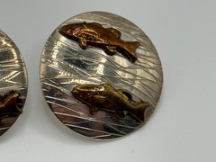 Vintage Courtney Peterson Sterling Silver Brass Fish Earrings Signed