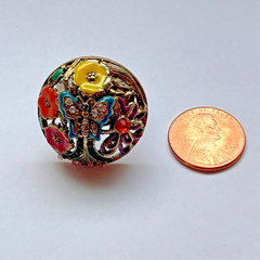 Vintage Enamel Butterfly Flowers Rhinestone Dome Statement Cocktail Ring Sz 7