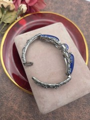 Vintage Art Deco Bracelet Blue Czech Glass Cabs Pot Metal 7.25″