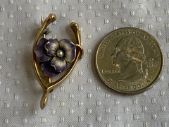 Vtg Heavy Gold Filled Pearl Pin 3.05g Jewelry Pansy In Wishbone Brooch *READ*