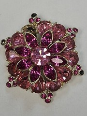 Vintage Figural Fucshia Pink Rhinestone Brooch Pin Signed EDLEE Clip On Earrings