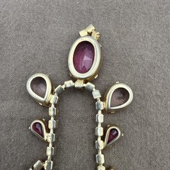 Vintage Art Deco Era Huge Raised Pink Faceted Oval Rhinestone Link Necklace