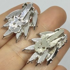 Vtg Clear Navette Rhinestone Silvertone Statement Earrings Clip-on Earrings