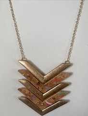 VTG Long Modern Chevron Necklace Gold Geometric Layered Art Work Pendant