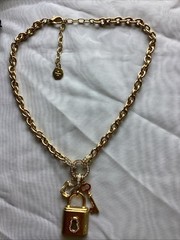 Vintage R. J Graziano Gold Tone Necklace With Lock And Key Pendant Rhinestones