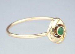 Dainty Antique Edwardian Solid 15k Gold Green Paste Floral Flower Ring – Sz 6.25