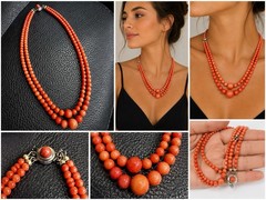 Vtg 800 Silver Coral Bead Necklace Double Strand Graduated Orange Beads 36.5gr
