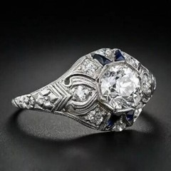 1.50Ct Art Deco Style Lab-Created Diamond & Sapphire Engagement Ring 925 Silver