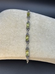 Vintage Sterling Silver 925 Lemon Lime Quartz Crystal Artisan Link Bracelet 6.5″