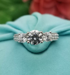 Silver Round 3-Stone Cubic Zirconia Ring-925-Sterling-5.7mm Center-3.4mm Band
